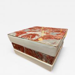 Tommaso Barbi Ceramic Lidded Box with Red Marbleized Glaze and Gold Detailing - 4297442
