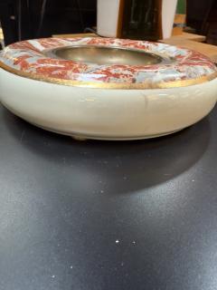 Tommaso Barbi Ceramic and Brass Centerpiece Bowl with Red Marbleized Glaze - 4297449