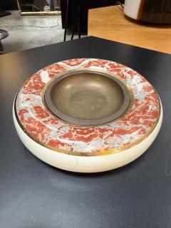 Tommaso Barbi Ceramic and Brass Centerpiece Bowl with Red Marbleized Glaze - 4297452