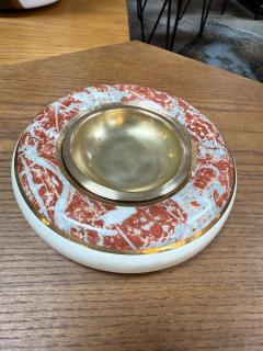 Tommaso Barbi Ceramic and Brass Centerpiece Bowl with Red Marbleized Glaze - 4297455
