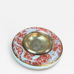 Tommaso Barbi Ceramic and Brass Centerpiece Bowl with Red Marbleized Glaze - 4297558