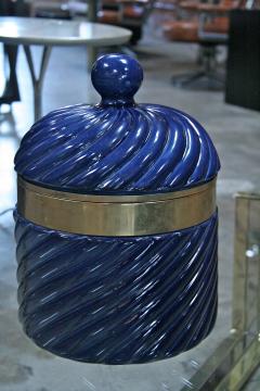 Tommaso Barbi Ice Bucket in Blue Ceramic and Brass by Tommaso Barbi - 543823