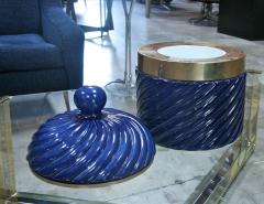 Tommaso Barbi Ice Bucket in Blue Ceramic and Brass by Tommaso Barbi - 543826