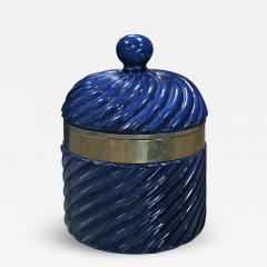 Tommaso Barbi Ice Bucket in Blue Ceramic and Brass by Tommaso Barbi - 545061