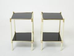 Tommaso Barbi Italian Tommaso Barbi two tier brass off white black end tables 1970s - 2318320