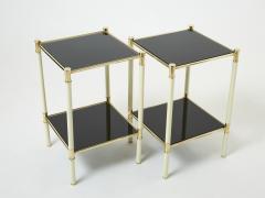 Tommaso Barbi Italian Tommaso Barbi two tier brass off white black end tables 1970s - 2318321