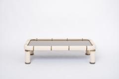 Tommaso Barbi Large 1970s Tommaso Barbi White Ceramic and Brass Coffee Table - 2986123