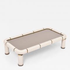 Tommaso Barbi Large 1970s Tommaso Barbi White Ceramic and Brass Coffee Table - 2987896