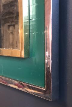 Tommaso Barbi Midcentury Tommaso Barbi Green Mirror in Chrome and Brass Italy 1970s - 1124932
