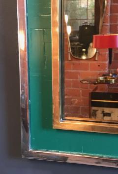 Tommaso Barbi Midcentury Tommaso Barbi Green Mirror in Chrome and Brass Italy 1970s - 1124934