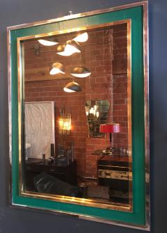 Tommaso Barbi Midcentury Tommaso Barbi Green Mirror in Chrome and Brass Italy 1970s - 1124935