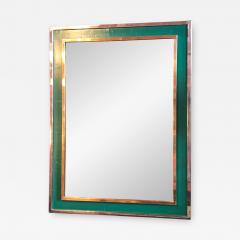 Tommaso Barbi Midcentury Tommaso Barbi Green Mirror in Chrome and Brass Italy 1970s - 1125668