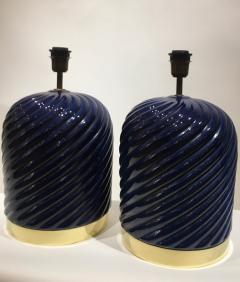 Tommaso Barbi Pair of Blue Ceramic Spiral Table Lamps Designed by Tommaso Barbi Italy - 1401499