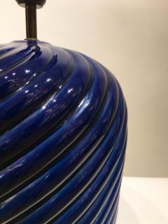 Tommaso Barbi Pair of Blue Ceramic Spiral Table Lamps Designed by Tommaso Barbi Italy - 1401501