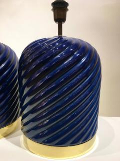 Tommaso Barbi Pair of Blue Ceramic Spiral Table Lamps Designed by Tommaso Barbi Italy - 1401503