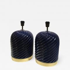 Tommaso Barbi Pair of Blue Ceramic Spiral Table Lamps Designed by Tommaso Barbi Italy - 1407169