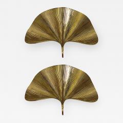 Tommaso Barbi Pair of Huge Ginkgo Leaf Brass Wall Lights or Sconces by Tommaso Barbi - 551855