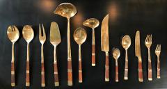 Tommaso Barbi Rare and Complete Tableware Set of 128 Pz Pieces in Brass and Wood Italy 1950s - 1040866