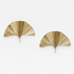 Tommaso Barbi Set of 2 Huge Ginkgo Leaf Brass Wall Lights or Sconces in the manner of Tommaso - 1188360