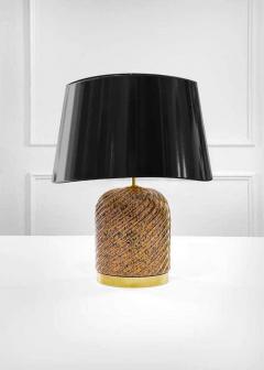 Tommaso Barbi Table Lamp by Tommaso Barbi in Glazed Ceramic and Brass Complete with Lampshade - 3349510