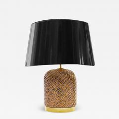 Tommaso Barbi Table Lamp by Tommaso Barbi in Glazed Ceramic and Brass Complete with Lampshade - 3360366