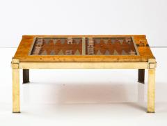 Tommaso Barbi Tommaso Barbi Brass and Burl Wood Backgammon Coffee Table Italy 1960s - 2479485