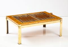 Tommaso Barbi Tommaso Barbi Brass and Burl Wood Backgammon Coffee Table Italy 1960s - 2479487