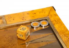 Tommaso Barbi Tommaso Barbi Brass and Burl Wood Backgammon Coffee Table Italy 1960s - 2479488