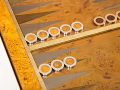 Tommaso Barbi Tommaso Barbi Brass and Burl Wood Backgammon Coffee Table Italy 1960s - 2479491