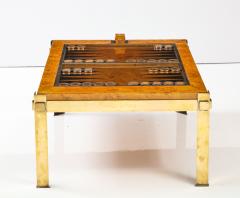 Tommaso Barbi Tommaso Barbi Brass and Burl Wood Backgammon Coffee Table Italy 1960s - 2479493