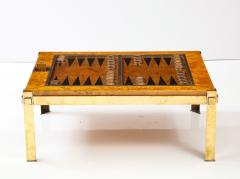 Tommaso Barbi Tommaso Barbi Brass and Burl Wood Backgammon Coffee Table Italy 1960s - 2479494