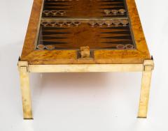 Tommaso Barbi Tommaso Barbi Brass and Burl Wood Backgammon Coffee Table Italy 1960s - 2479509