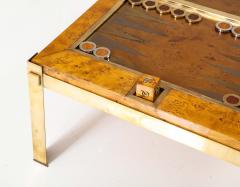 Tommaso Barbi Tommaso Barbi Brass and Burl Wood Backgammon Coffee Table Italy 1960s - 2479514