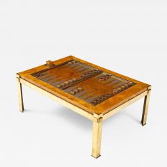 Tommaso Barbi Tommaso Barbi Brass and Burl Wood Backgammon Coffee Table Italy 1960s - 2482476