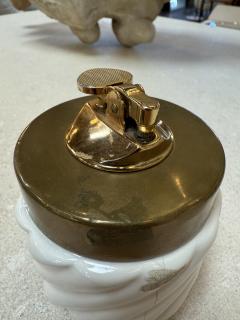 Tommaso Barbi Tommaso Barbi Brass and Ceramic Table Lighter Italy 1970s - 4388527