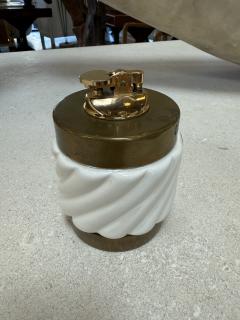 Tommaso Barbi Tommaso Barbi Brass and Ceramic Table Lighter Italy 1970s - 4388532