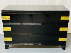 Tommi Parzinger Black Lacquered Campaign Chest Dresser or Commode Hollywood Regency Parzinger - 2810229
