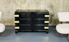 Tommi Parzinger Black Lacquered Campaign Chest Dresser or Commode Hollywood Regency Parzinger - 2810233