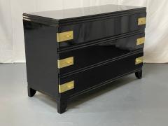 Tommi Parzinger Black Lacquered Campaign Chest Dresser or Commode Hollywood Regency Parzinger - 2810234