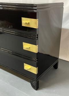 Tommi Parzinger Black Lacquered Campaign Chest Dresser or Commode Hollywood Regency Parzinger - 2810239