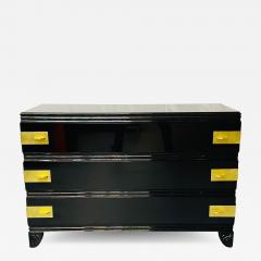 Tommi Parzinger Black Lacquered Campaign Chest Dresser or Commode Hollywood Regency Parzinger - 2812855