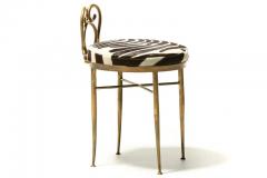 Tommi Parzinger Hollywood Regency Brass Vanity or Dressing Stool in Soft Zebra Print Cowhide - 2997836