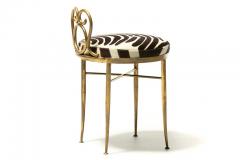 Tommi Parzinger Hollywood Regency Brass Vanity or Dressing Stool in Soft Zebra Print Cowhide - 2997837