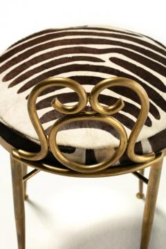 Tommi Parzinger Hollywood Regency Brass Vanity or Dressing Stool in Soft Zebra Print Cowhide - 2997865