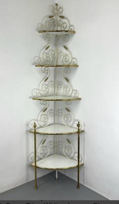Tommi Parzinger MID CENTURY EXCEPTIONAL HOLLYWOOD REGENCY BRASS AND MILK GLASS CORNER ETAGERE - 3450710