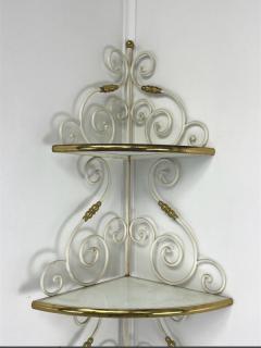 Tommi Parzinger MID CENTURY EXCEPTIONAL HOLLYWOOD REGENCY BRASS AND MILK GLASS CORNER ETAGERE - 3450711