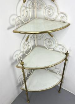 Tommi Parzinger MID CENTURY EXCEPTIONAL HOLLYWOOD REGENCY BRASS AND MILK GLASS CORNER ETAGERE - 3450712