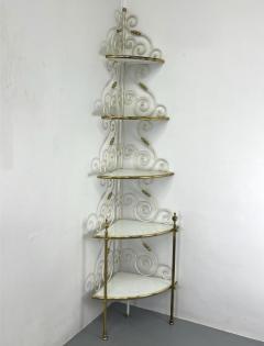 Tommi Parzinger MID CENTURY EXCEPTIONAL HOLLYWOOD REGENCY BRASS AND MILK GLASS CORNER ETAGERE - 3450713