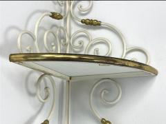 Tommi Parzinger MID CENTURY EXCEPTIONAL HOLLYWOOD REGENCY BRASS AND MILK GLASS CORNER ETAGERE - 3450714