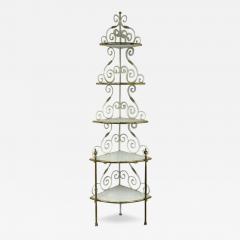 Tommi Parzinger MID CENTURY EXCEPTIONAL HOLLYWOOD REGENCY BRASS AND MILK GLASS CORNER ETAGERE - 3453113